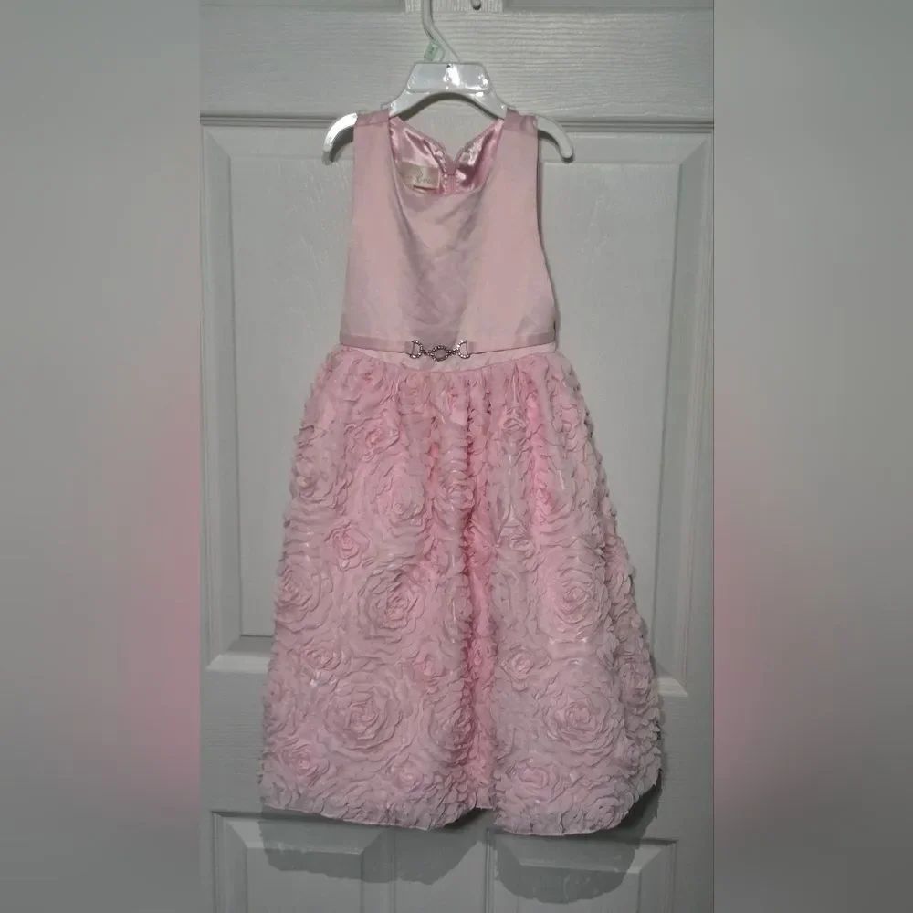 American Princess 6 Pink Slvless Girl's Floral Lace Tulle Elegant Pink  Dress